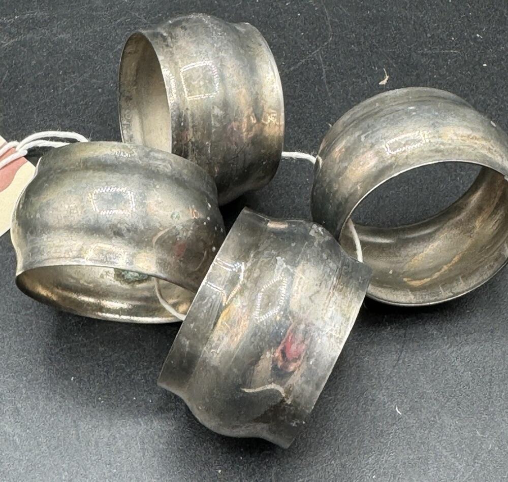 Dillards Aukey VTG Silver tone Elegant Linens Napkin Rings Set Of 4 -A97